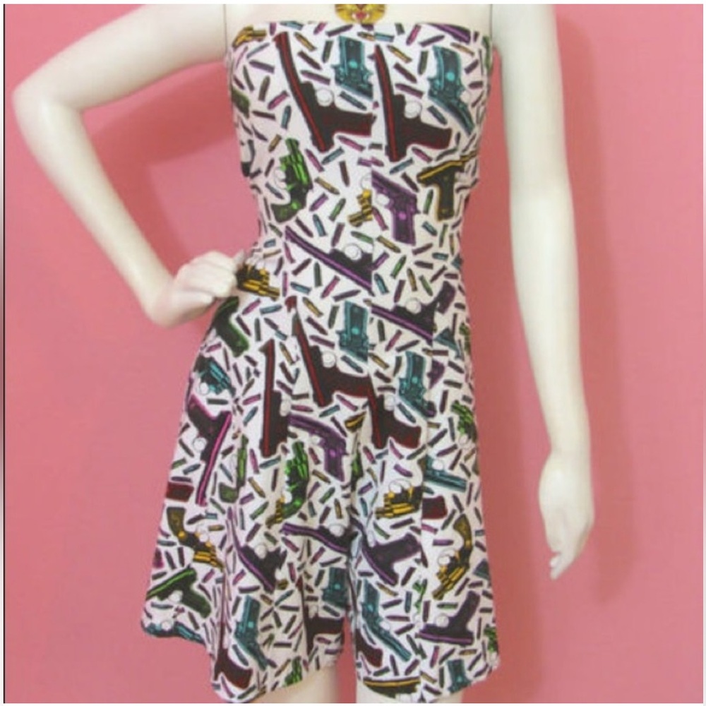 Betsey Johnson Romper Kiss Kiss Bang Bang Rare Gun Pistol Revolver Bullets